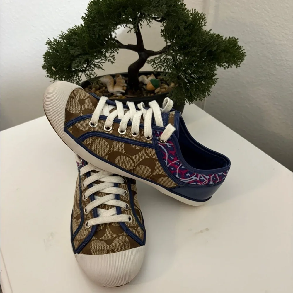 Coach 😍Brown and Blue Sneakers with Pink Accents